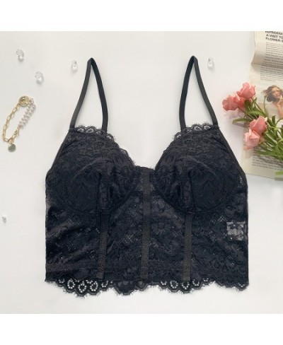 Women Lace Bra Deep V Tank Top Camisetas Korean Streetwear Crochet Corset Top Cropped Feminino t shirt $25.51 - Underwear