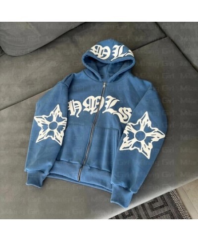 Zip Hoodie Snowflake Letter Print goth Punk Sweatshirt Women hoodies Sport Coat Pullover Long Sleeve Oversized hoodie Y2k $43...