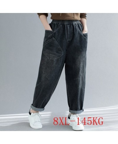 New large size women's jeans 5XL 6XL 7XL 8XL hip lift 150CM fashion casual slant pockets loose retro elastic waist thick jean...