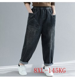 New large size women's jeans 5XL 6XL 7XL 8XL hip lift 150CM fashion casual slant pockets loose retro elastic waist thick jean...