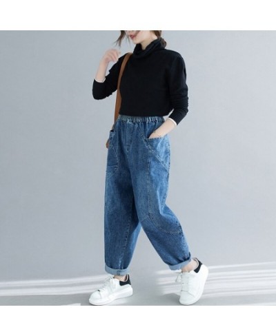 New large size women's jeans 5XL 6XL 7XL 8XL hip lift 150CM fashion casual slant pockets loose retro elastic waist thick jean...