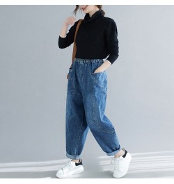 New large size women's jeans 5XL 6XL 7XL 8XL hip lift 150CM fashion casual slant pockets loose retro elastic waist thick jean...