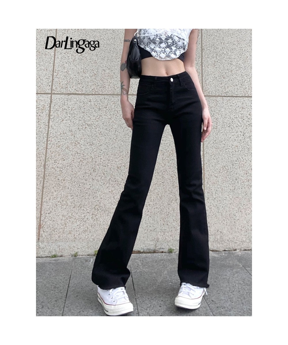 Casual Basic Black Skinny High Waisted Flared Jeans Female Solid Korean Style Slim Denim Trousers Burr Gothic Outfits $49.43 ...