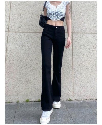 Casual Basic Black Skinny High Waisted Flared Jeans Female Solid Korean Style Slim Denim Trousers Burr Gothic Outfits $49.43 ...