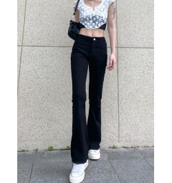 Casual Basic Black Skinny High Waisted Flared Jeans Female Solid Korean Style Slim Denim Trousers Burr Gothic Outfits $49.43 ...