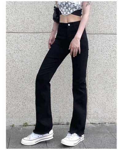 Casual Basic Black Skinny High Waisted Flared Jeans Female Solid Korean Style Slim Denim Trousers Burr Gothic Outfits $49.43 ...