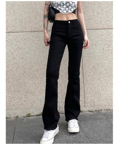 Casual Basic Black Skinny High Waisted Flared Jeans Female Solid Korean Style Slim Denim Trousers Burr Gothic Outfits $49.43 ...