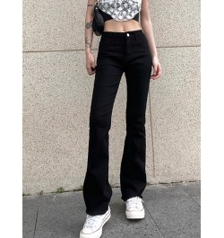 Casual Basic Black Skinny High Waisted Flared Jeans Female Solid Korean Style Slim Denim Trousers Burr Gothic Outfits $49.43 ...