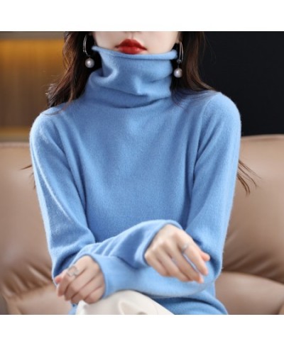 100% Pure Wool Cashmere Sweater Women's High Collar Pullover Casual Knit Top Autumn Winter Women's Jacket Korean Fashion $47....