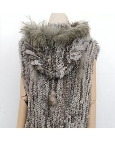 Women Spring Hooded Knitted Real Fur Vest Hot-sale Knitted short rabbit fur gilet with hood with raccoon fur trim for women $...
