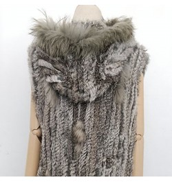 Women Spring Hooded Knitted Real Fur Vest Hot-sale Knitted short rabbit fur gilet with hood with raccoon fur trim for women $...