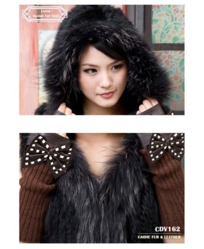 Women Spring Hooded Knitted Real Fur Vest Hot-sale Knitted short rabbit fur gilet with hood with raccoon fur trim for women $...