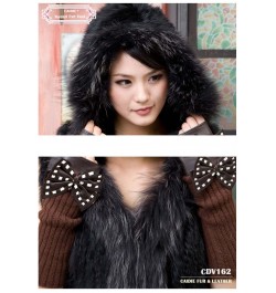 Women Spring Hooded Knitted Real Fur Vest Hot-sale Knitted short rabbit fur gilet with hood with raccoon fur trim for women $...