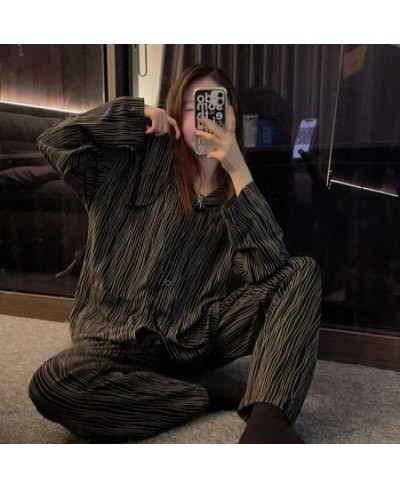 2022 Spring Autumn Women's New Black Zebra Striped Pajamas Long-sleeved Lazy Style Home Lounge Wear $41.56 - Tops & Tees