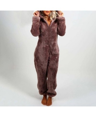 Women Casual Cute Bear Hooded Playsuit 2023 Autumn Winter Warm Velvet Jumpsuit Long Sleeve Romper Women Jumpsuits Clothes $54...