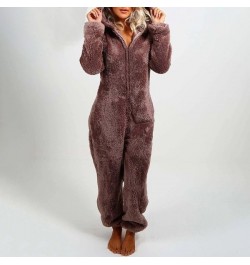 Women Casual Cute Bear Hooded Playsuit 2023 Autumn Winter Warm Velvet Jumpsuit Long Sleeve Romper Women Jumpsuits Clothes $54...