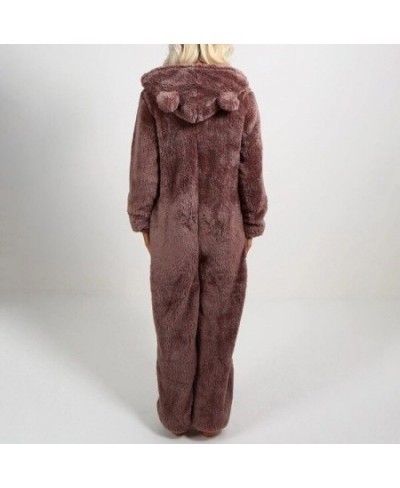 Women Casual Cute Bear Hooded Playsuit 2023 Autumn Winter Warm Velvet Jumpsuit Long Sleeve Romper Women Jumpsuits Clothes $54...