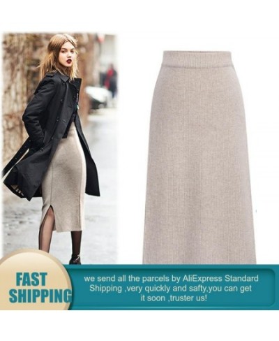 Back Slit Bodycon Elegant Plus Size Pencil Skirts for Women 5xl 6xl Autumn Winter Formal Knitted Skirt High Waist Pencil Skir...