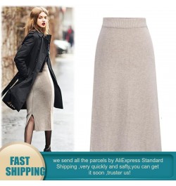 Back Slit Bodycon Elegant Plus Size Pencil Skirts for Women 5xl 6xl Autumn Winter Formal Knitted Skirt High Waist Pencil Skir...