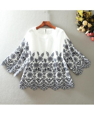 Women's spring autumn flare sleeve vintage embroidery cotton shirt female casual loose chic cotton shirt blouse tb128 $56.45 ...