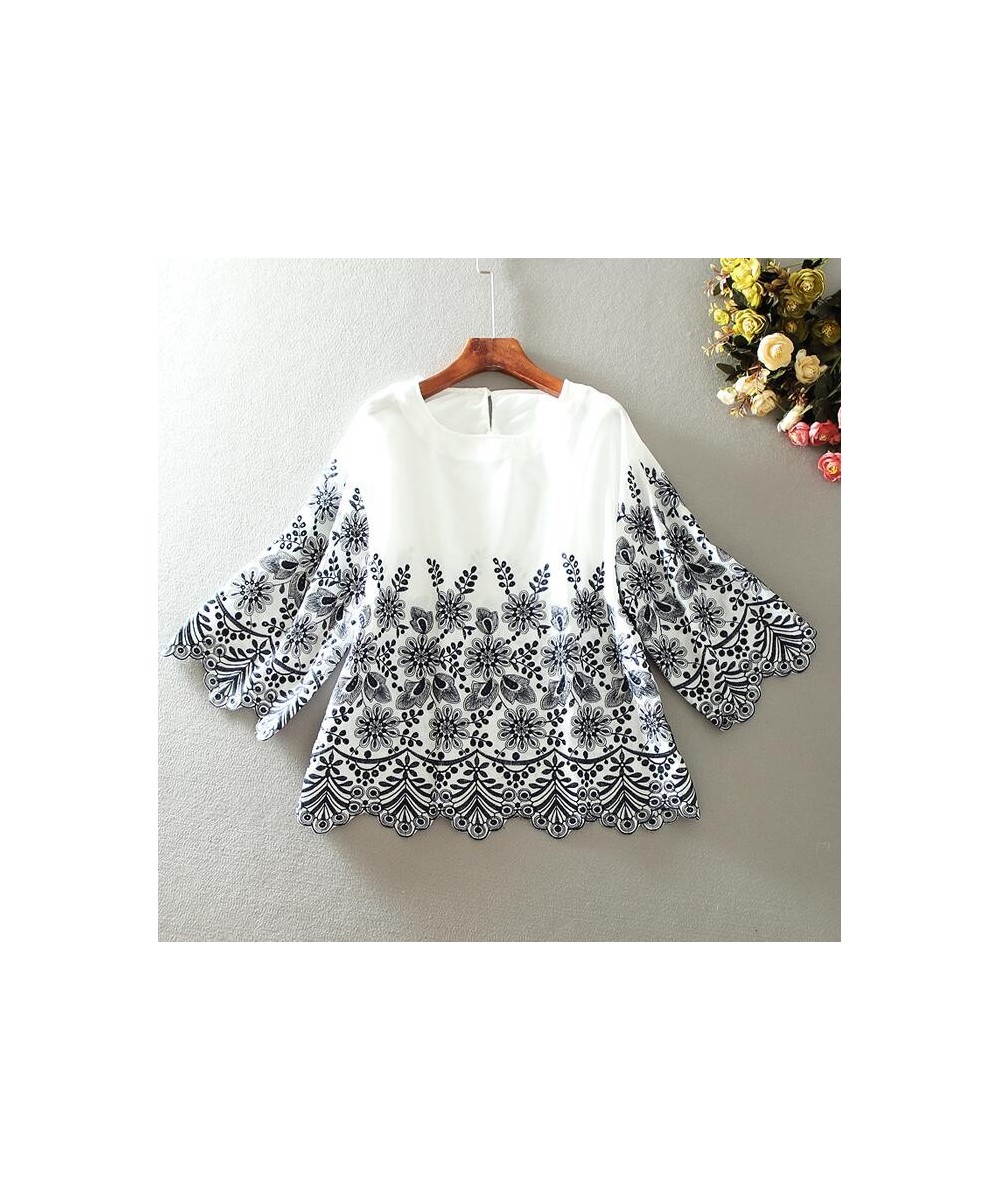 Women's spring autumn flare sleeve vintage embroidery cotton shirt female casual loose chic cotton shirt blouse tb128 $56.45 ...