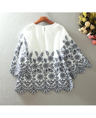 Women's spring autumn flare sleeve vintage embroidery cotton shirt female casual loose chic cotton shirt blouse tb128 $56.45 ...