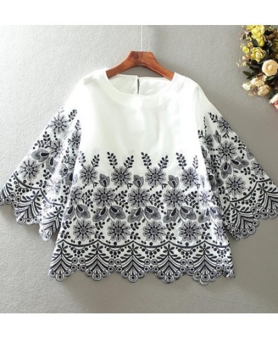 Women's spring autumn flare sleeve vintage embroidery cotton shirt female casual loose chic cotton shirt blouse tb128 $56.45 ...