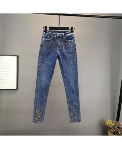 Women Vintage Streetwear Slim High Waisted Strench Diamonds Jeans Woman Casual Elastic Pencil Denim Pants Trousers Mom Jeans ...