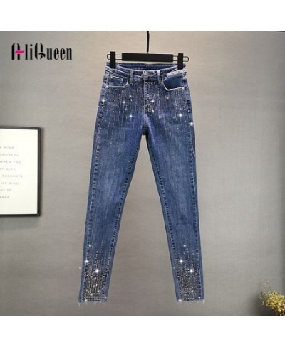 Women Vintage Streetwear Slim High Waisted Strench Diamonds Jeans Woman Casual Elastic Pencil Denim Pants Trousers Mom Jeans ...