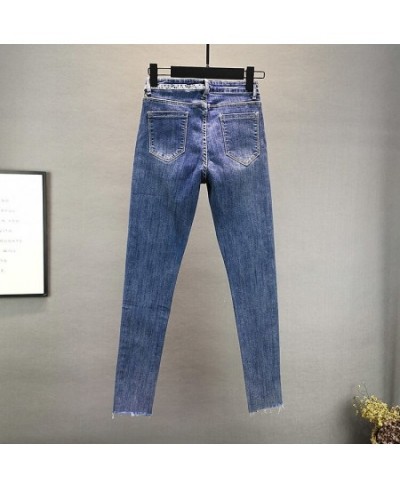 Women Vintage Streetwear Slim High Waisted Strench Diamonds Jeans Woman Casual Elastic Pencil Denim Pants Trousers Mom Jeans ...