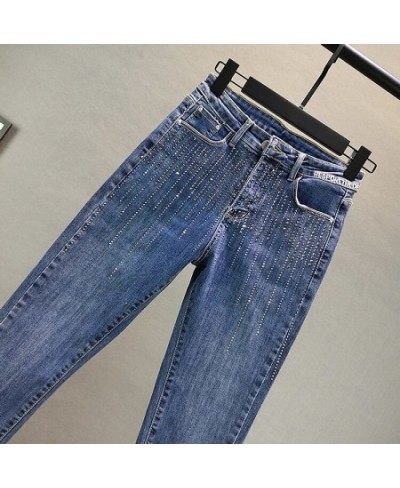 Women Vintage Streetwear Slim High Waisted Strench Diamonds Jeans Woman Casual Elastic Pencil Denim Pants Trousers Mom Jeans ...