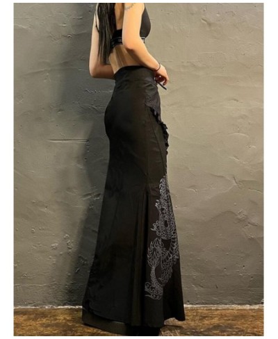 Vintage Dragon Print Mermaid Skirt Women Chinese Style Streetwear Lace Up High Waist Lace Patchwork Gothic Long Skirt $44.89 ...