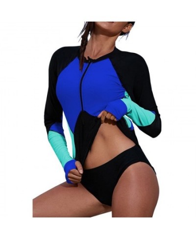 Fashion Women Bathing Suit Patchwork Long-sleeved Sexy O-neck Ladies One Piece Swimsuit Summer Casual Female Beach Surfing $4...