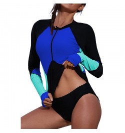 Fashion Women Bathing Suit Patchwork Long-sleeved Sexy O-neck Ladies One Piece Swimsuit Summer Casual Female Beach Surfing $4...