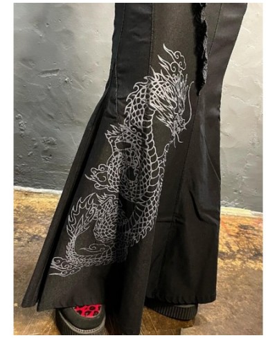 Vintage Dragon Print Mermaid Skirt Women Chinese Style Streetwear Lace Up High Waist Lace Patchwork Gothic Long Skirt $44.89 ...