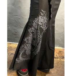 Vintage Dragon Print Mermaid Skirt Women Chinese Style Streetwear Lace Up High Waist Lace Patchwork Gothic Long Skirt $44.89 ...