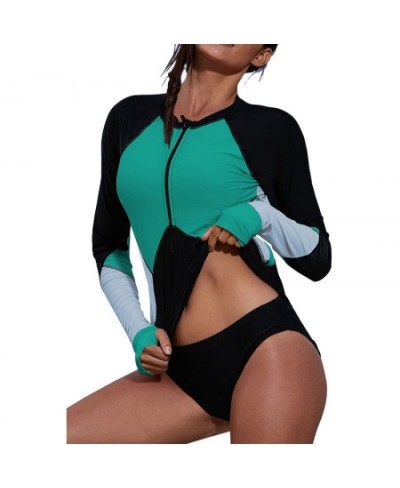 Fashion Women Bathing Suit Patchwork Long-sleeved Sexy O-neck Ladies One Piece Swimsuit Summer Casual Female Beach Surfing $4...