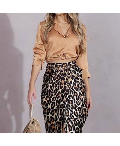 Women Two Piece Set Casual V Neck Full Sleeve Solid Lapel Shirt Top Slit Pleated Lace Up Print Skirt Sets High Streetwear $46...