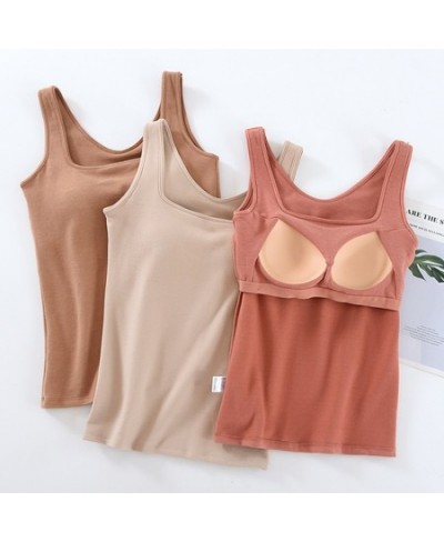 New Warm Tank Top For Women Chest Pads Sleepwear Shirt Casual Autumn Winter Bottoming Vest Thin Velvet One Piece Pajamas Tops...