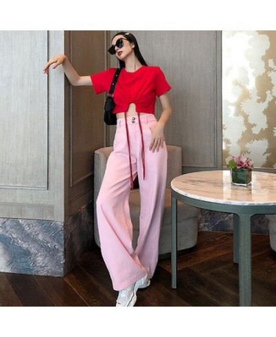 2022 Fashion Women Pink High Waist Loose Casual Pants Korean Style d Omighty Vintage Trousers Wide Leg Pants KZ615 $46.16 - J...