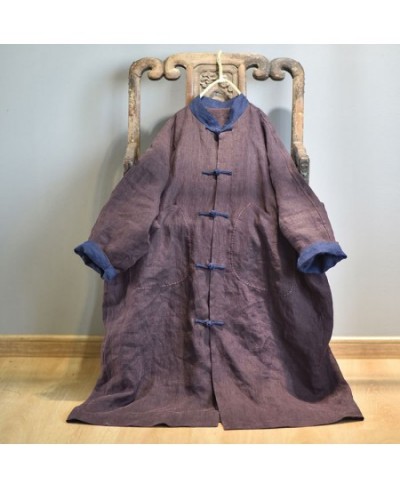 Women Loose Patchwork Autumn Spring Trench Coat Ladies Vintage Linen Long Coat Outerwear Female 2023 Coat $101.84 - Jackets &...