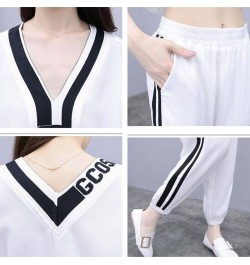 2022 New Summer V-Neck T-Shirt Casual Elastic Waist Sports Pant Suit Female Loose Size 3XL Fashion Two-Piece Sets White $39.0...