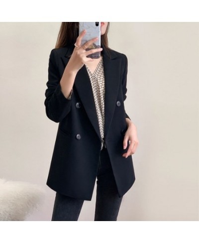 Fashion Women Black Blazer Long Sleeve Pocket Double Breasted Office Ladies Business Coat Female Retro Tops 2023 Autumn $48.4...