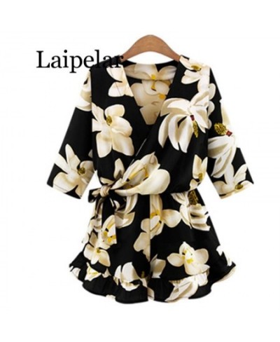 New Large Size Women's Chiffon Print V Neck Middle Sleeve Jumpsuit Fashion Trousers Skirt Loose Shorts Rompers Women Jumpsuit...