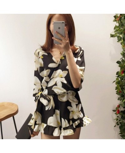 New Large Size Women's Chiffon Print V Neck Middle Sleeve Jumpsuit Fashion Trousers Skirt Loose Shorts Rompers Women Jumpsuit...