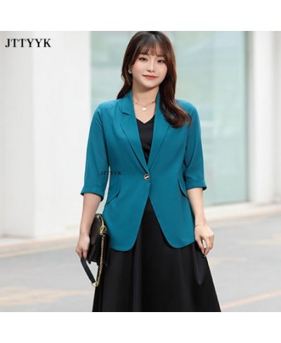 Plus Size Spring Summer Womens Blazer Middle Sleeve Slim Fit Korean Grace Office Work Clothes Business Wear Fashion Basic $53...