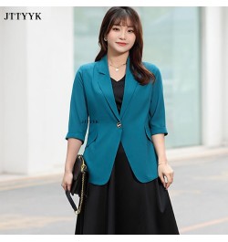 Plus Size Spring Summer Womens Blazer Middle Sleeve Slim Fit Korean Grace Office Work Clothes Business Wear Fashion Basic $53...