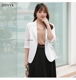 Plus Size Spring Summer Womens Blazer Middle Sleeve Slim Fit Korean Grace Office Work Clothes Business Wear Fashion Basic $53...