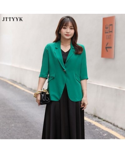 Plus Size Spring Summer Womens Blazer Middle Sleeve Slim Fit Korean Grace Office Work Clothes Business Wear Fashion Basic $53...