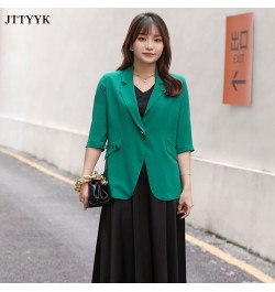 Plus Size Spring Summer Womens Blazer Middle Sleeve Slim Fit Korean Grace Office Work Clothes Business Wear Fashion Basic $53...